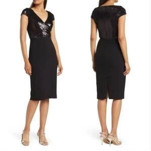 Dress The Population Black Sequin Surplice
Cap Sleeve Sheath Dress